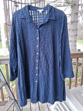 J.Jill dark blue tunic shirt button up long sleeve Womens Small